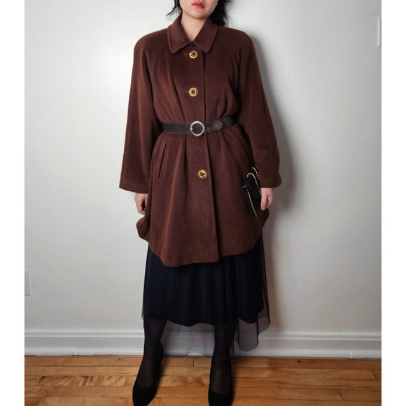 90s vintage angora wool swing coat women brown oversized winter long coat, retro - Picture 2 of 10